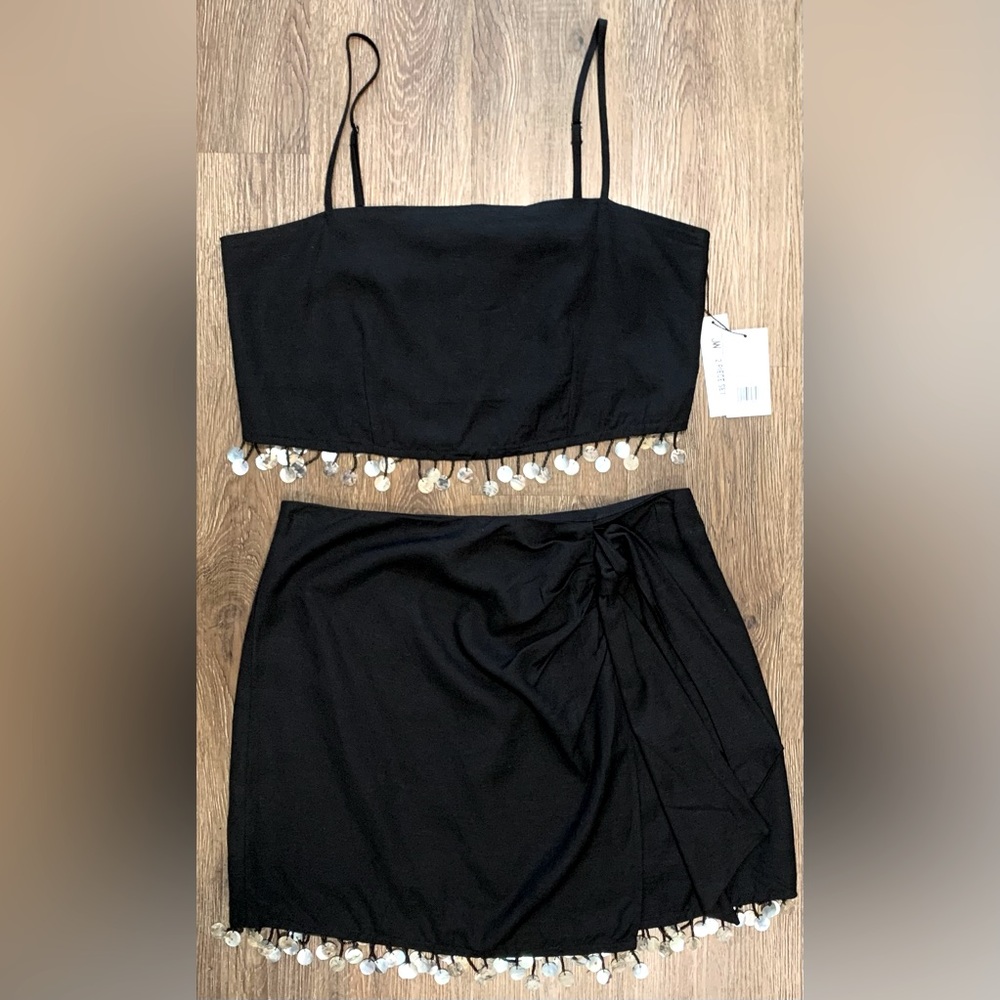 NWT, Jason WU, Black Linen Blend Crop top & Skirt w/ Shell Accent, Both Sz 6